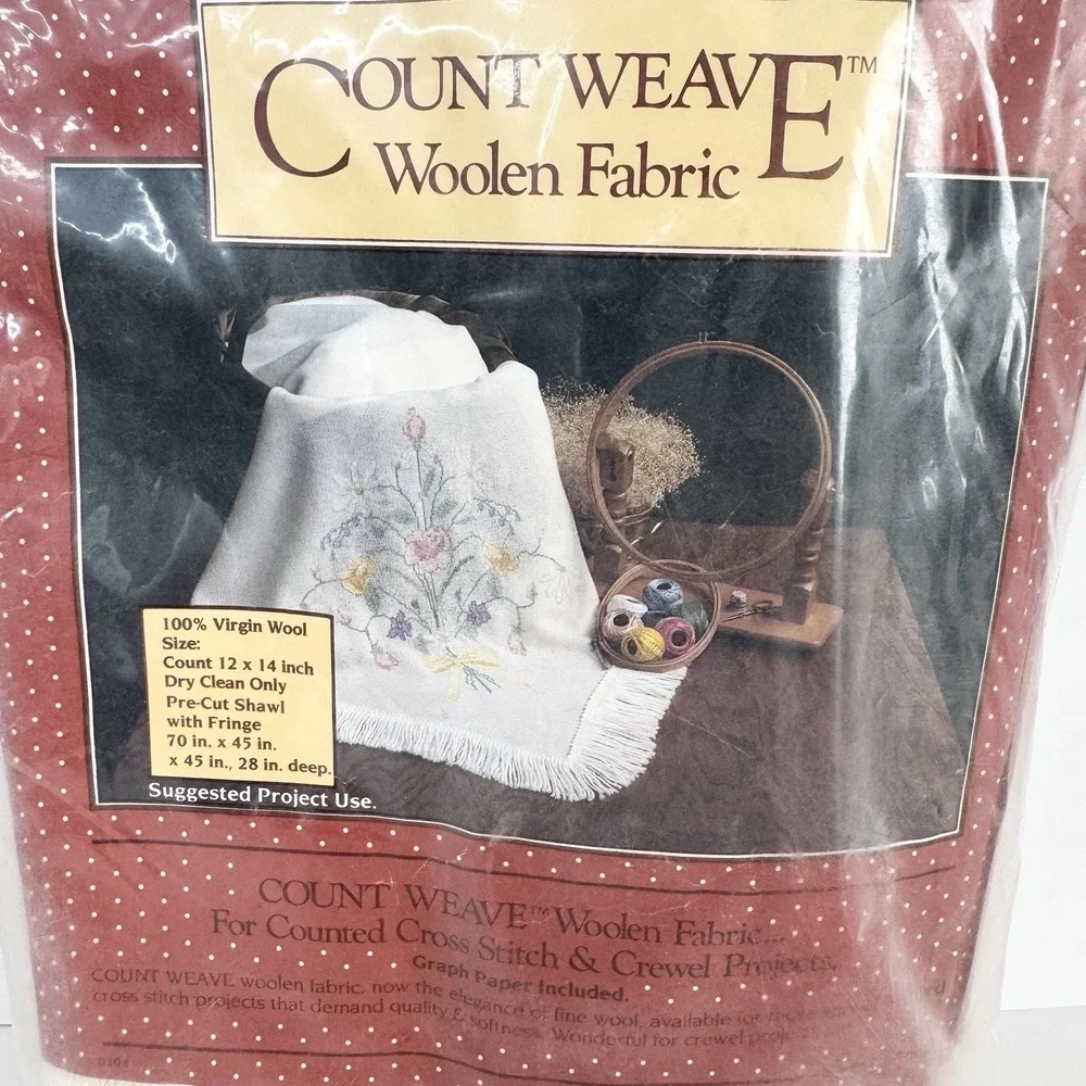 Vintage 1982 Greenfield Needlewomen Count Weave Wool Fabric Shawl Kit